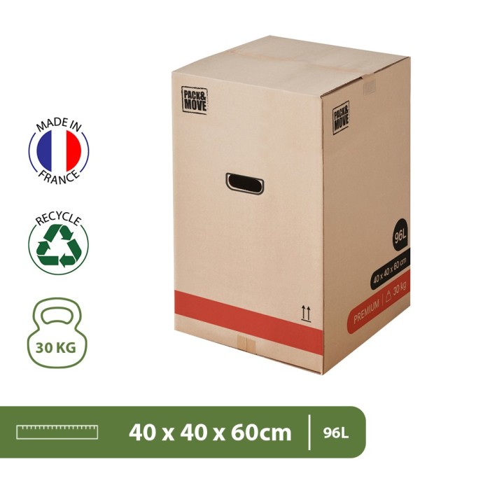 Carton solide 96L - Pour objets lourds et hauts et adhésif à 0€