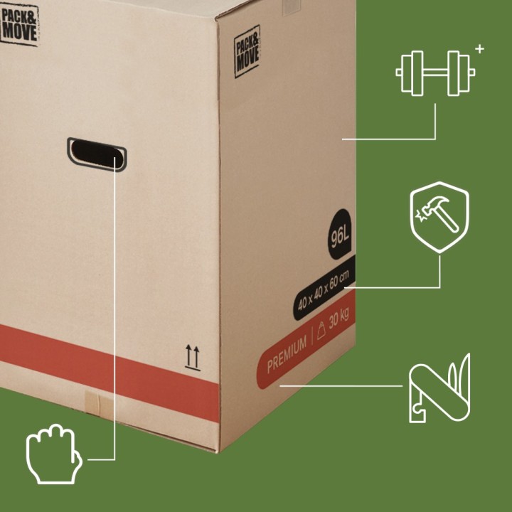 Carton solide 96L - Pour objets lourds et hauts et adhésif à 0€