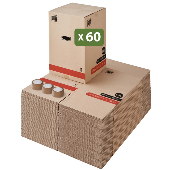 Carton solide 96L - Pour objets lourds et hauts et adhésif à 0€