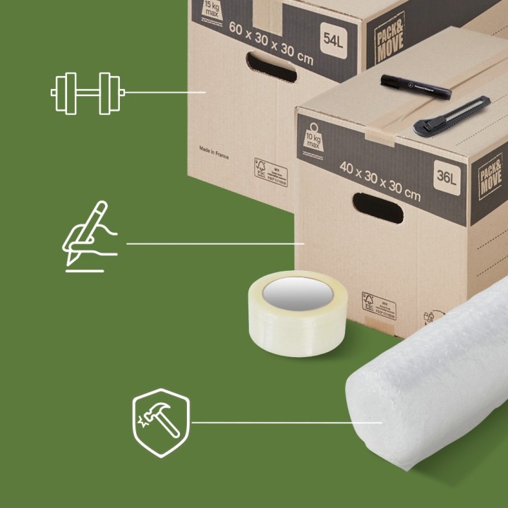 Kit cartons déménagement - Le nécessaire pour T1, prêt à l’emploi