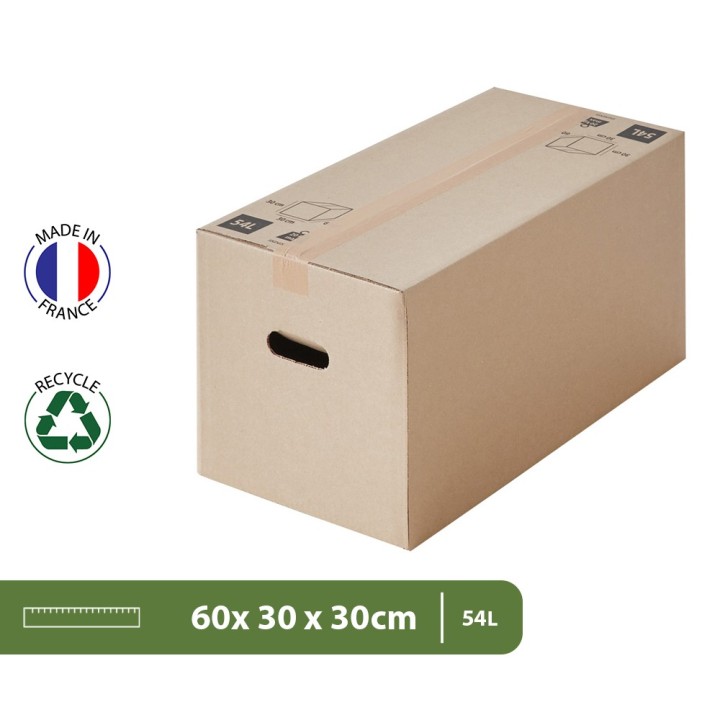 20 Cartons Déménagement Solides 54L et Adhésif 66m Offert