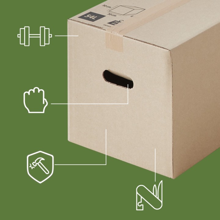 20 Cartons Déménagement Solides 54L et Adhésif 66m Offert