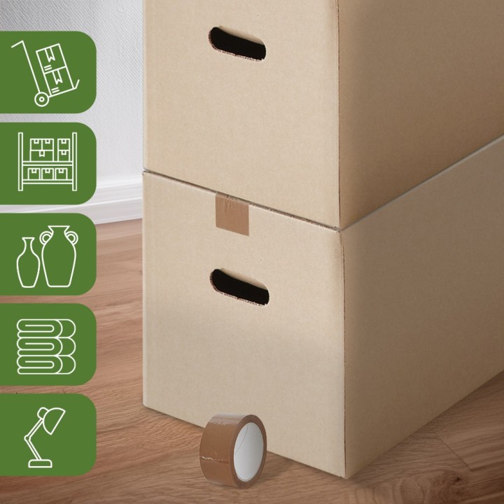 20 Cartons Déménagement Solides 54L et Adhésif 66m Offert