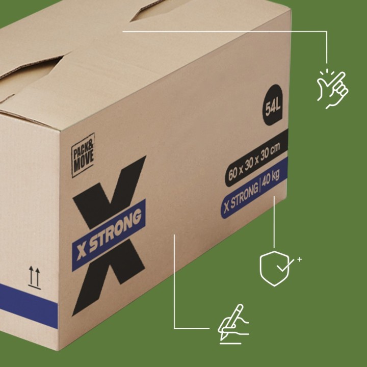 Cartons déménagement X-STRONG 54L (60 x 30 x 30 cm) - 40KG charge max