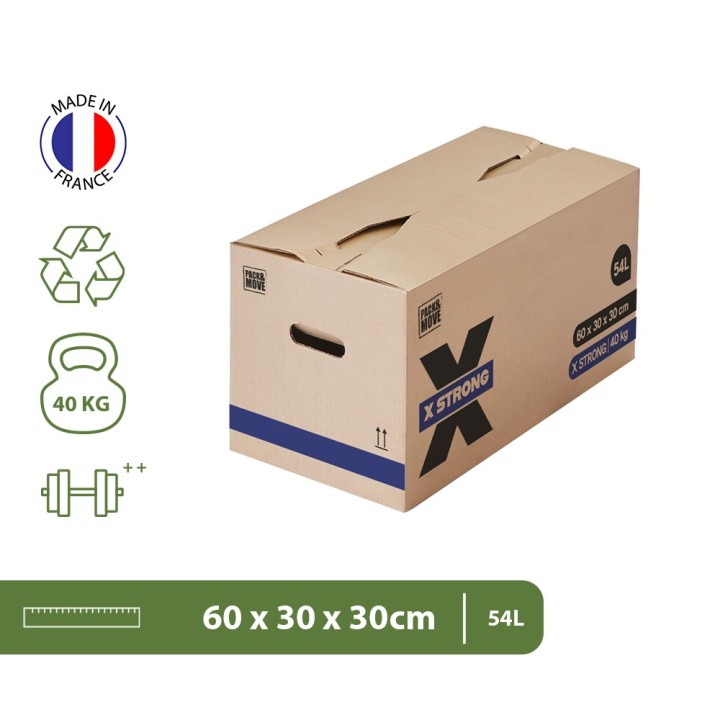 Cartons déménagement X-STRONG 54L (60 x 30 x 30 cm) - 40KG charge max
