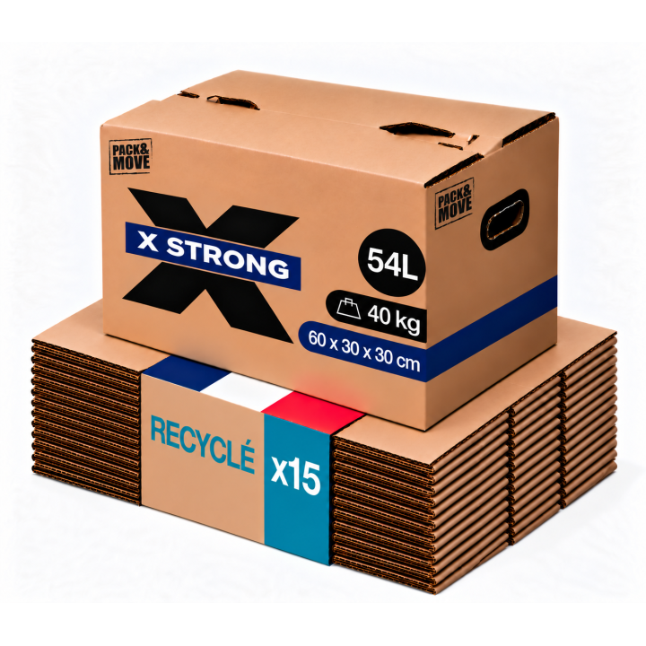 Cartons déménagement X-STRONG 54L (60 x 30 x 30 cm) - 40KG charge max