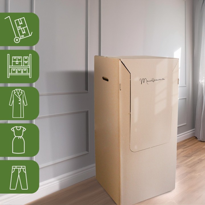 Penderie carton déménagement - Avec barre pour cintres