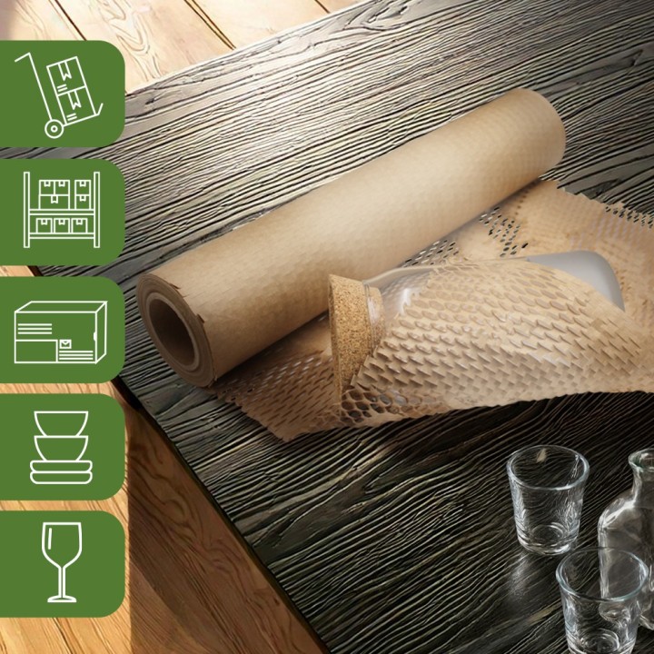 Papier de calage nid d’abeilles écologique 25 m - Kraft alvéolé recyclable