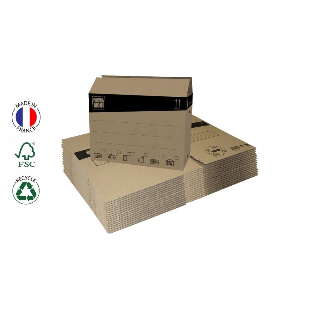 Lot de cartons de déménagement recyclé et recyclable made in France et certifié FSC.