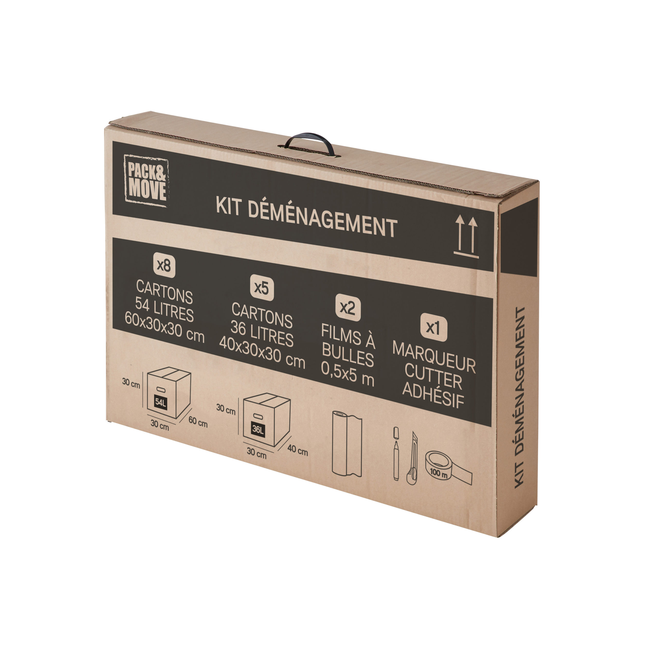 Kit déménagement 1 - 20 cartons avec impression et 1 adhésif offert