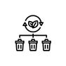 Pictogramme de 3 poubelles et d'un éléments éco-responsable , symbolisant le tri de déchets recyclés